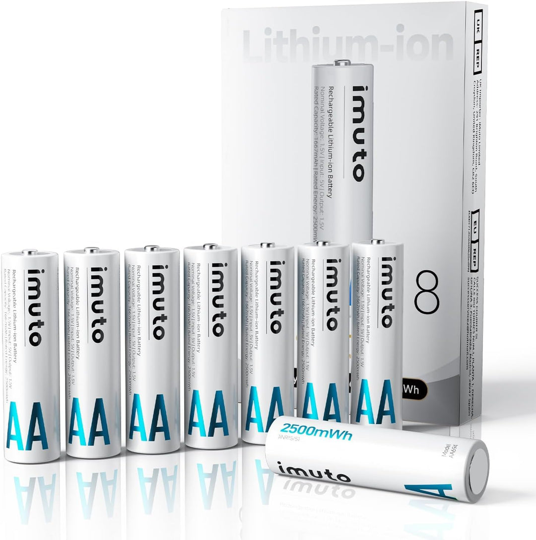 imuto Batterien AA 8 Stück Wiederaufladbare Lithium 1,5V (2500-IMU8AA)