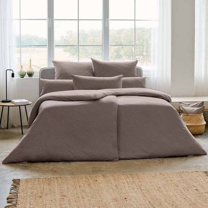 ESTELLA Bettwäsche Takoma | Taupe | 135x200 + 80x80 cm | bügelfreie Interlock-Jersey-Qualität | pfle