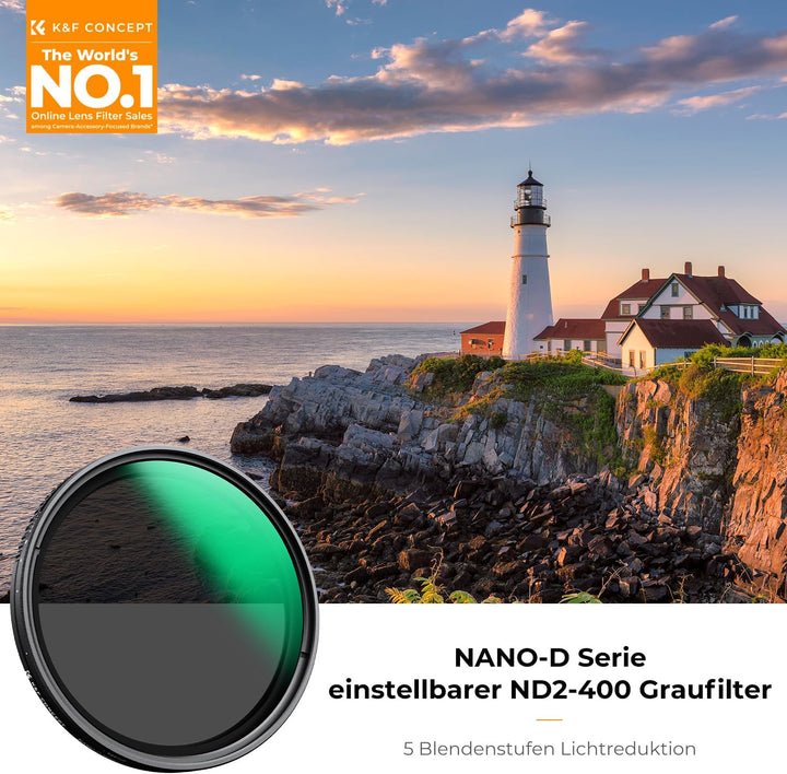K&F CONCEPT Nano-D Serie ND Filter 52mm Variabler Graufilter ND2-32 (1-5 Blendenstufen), 52mm