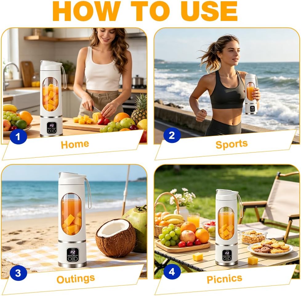 Tragbarer Mixer Smoothie Maker to Go, 450ML Portable Blender USB Wiederaufladbar Standmixer Klein mi