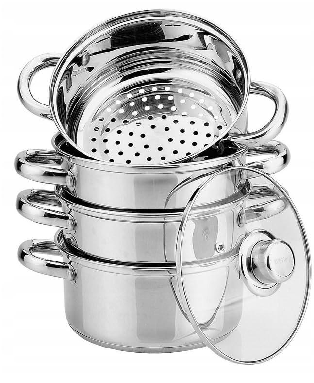 Zilner Dampfgarer Set - Topf Set 5-teilig - 24 cm - 3x Dämpfeinsatz und Glasdeckel - für alle Herdar