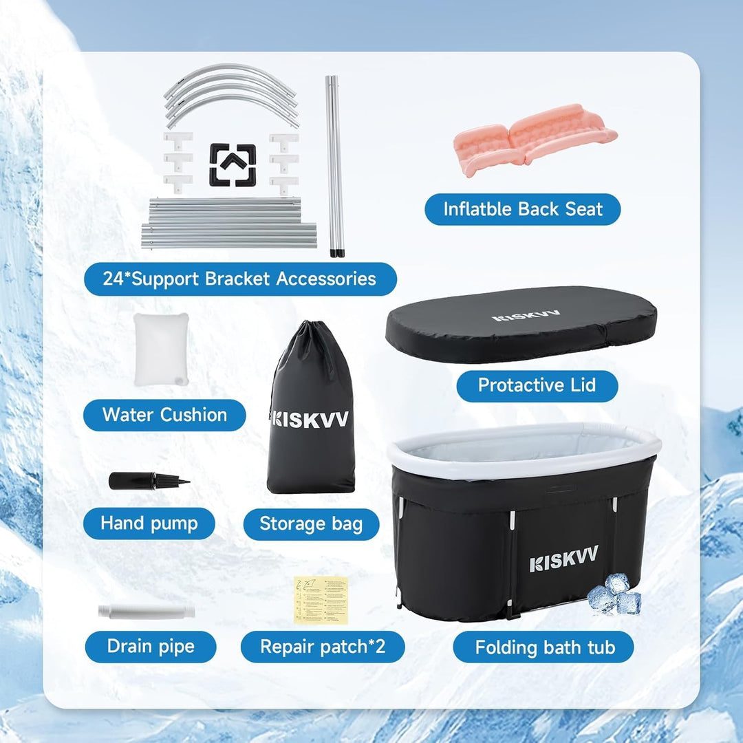 Ovales Eisbad Tonne für Athleten, KISKVV 115 cm Lang Faltbare Badewanne mit Abdeckung, Isolierte Eis