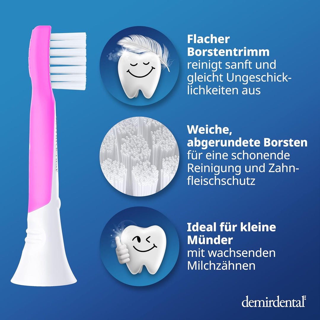 demirdental Kinder Ersatzbürsten passend für Philips Sonicare Kids, Compact Mini Bürstenköpfe für 3-