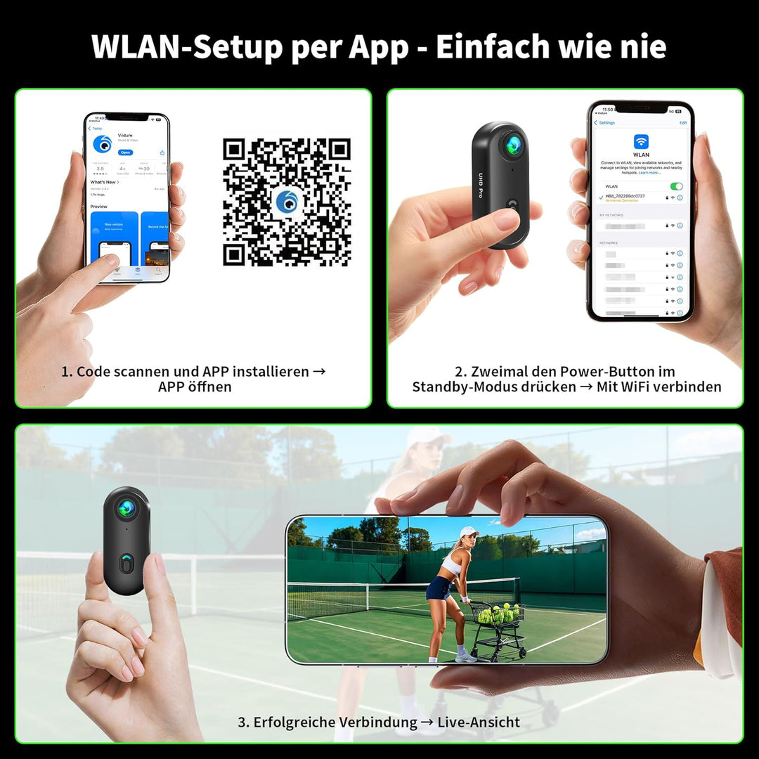 Action Cam 4K WiFi, Actionkamera mit App, Motorrad Helmkamera für Extremsport, Bodycam Körperkamera,