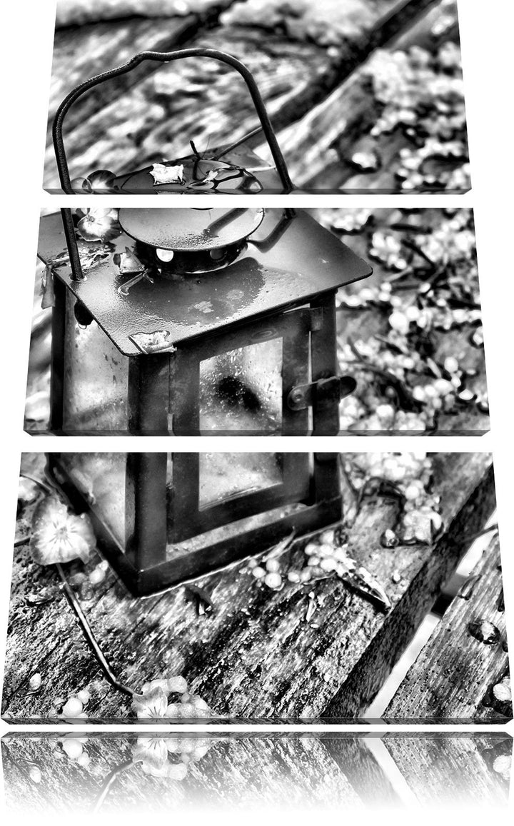 Pixxprint Monocrome, Laterne im Regen 3-Teiler Leinwandbild 120x80 Bild auf Leinwand