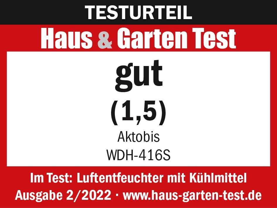 Aktobis WDH-416S elektrischer Luftentfeuchter | 20 L/T, bis 40 m² | energieeffizient, ca. 260W im Da