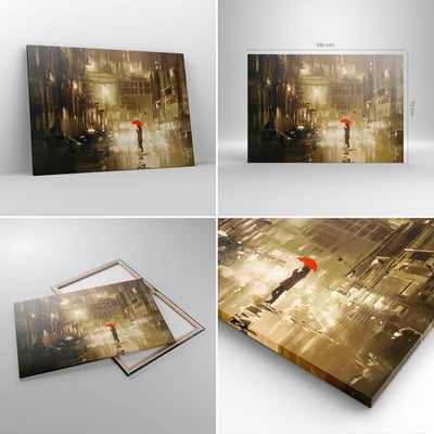 Bilder auf Leinwand 100x70cm Leinwandbild Illustration Katastrophe Städtische Strasse Regen Gross Wa