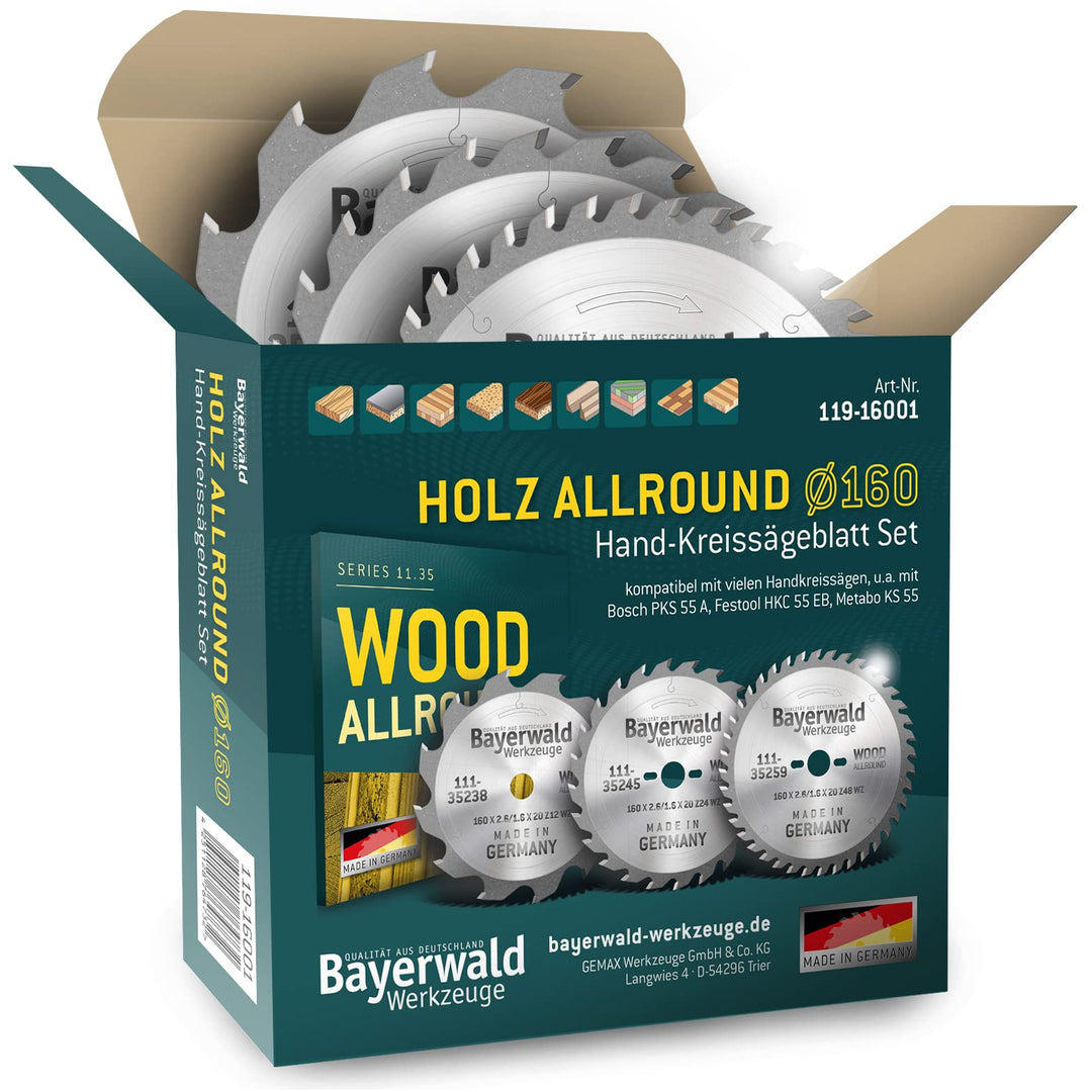 Bayerwald Kreissägeblatt Set Ø 160 (3 tlg.) - für NE-Metall &amp; Holz - geeignet für Tischkreissägen vo