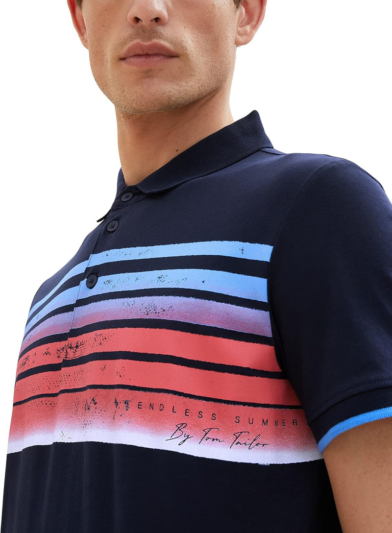 TOM TAILOR Herren Poloshirt mit Streifen-Print, 10668 - Sky Captain Blue