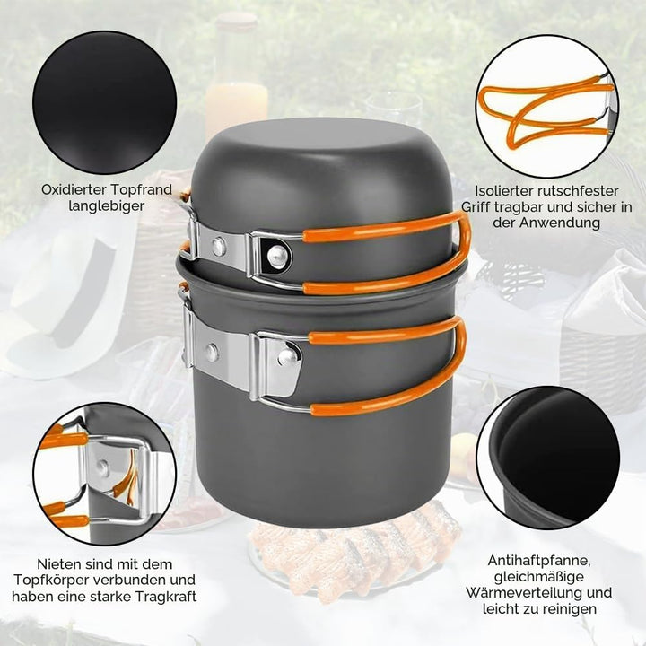 Camping Kochgeschirr Set, Tragbar Camping Geschirr Set Ultraleicht Camping Topf Pfanne Set klappbare