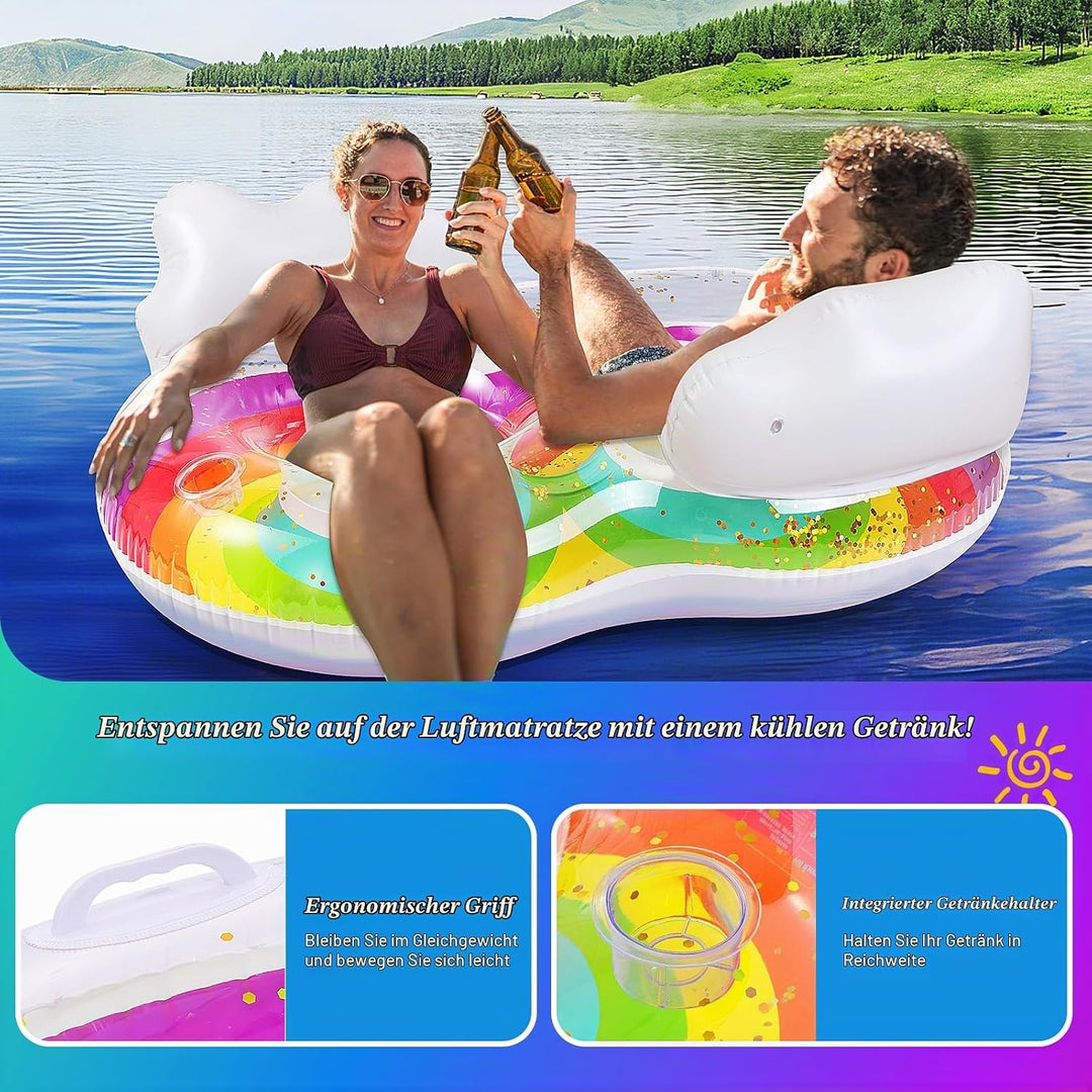 MoKo Pool Luftmatratze Erwachsene, Gross Schwimmbett mit EIS Bar, Solarium Pool Loungesessel Aufblas