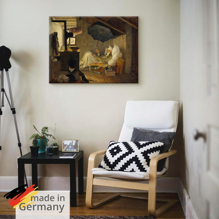 ARTland Leinwandbilder Wandbild Bild auf Leinwand 80x60 cm Wanddeko Dach Zimmer Ofen Regenschirm Arm
