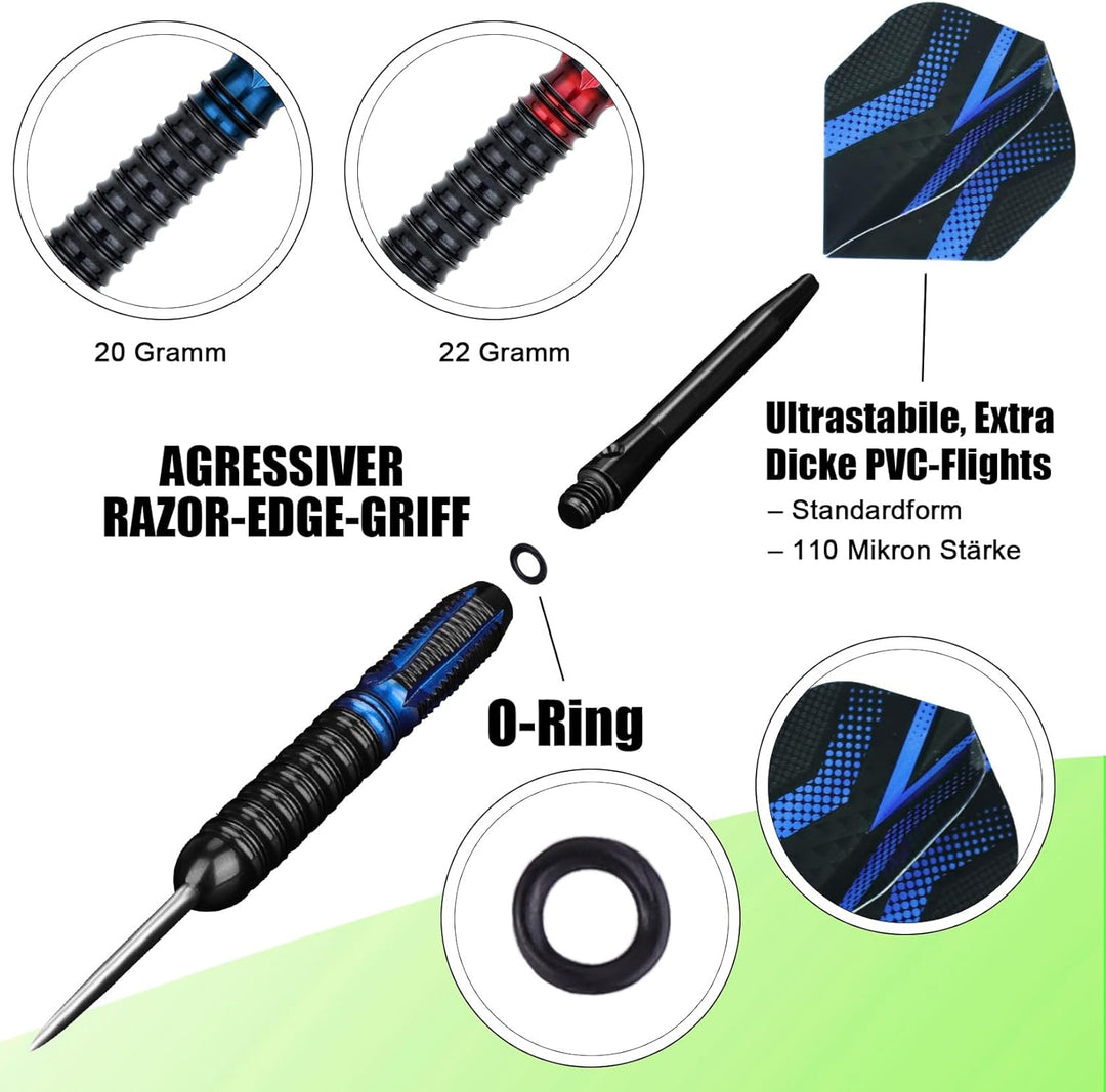 Grebarley Dartpfeile mit Metallspitze,12 Stück Profi Steeldarts 18 Aluminium Schaft mit 9 Flights 20