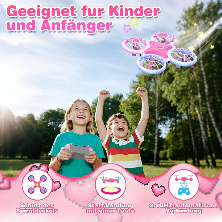 Mini Drohne für Kinder RC Drohne mit LED Geschenke für Jungen und Mädchen | 3 Akkus, 360°Flips Rosa,