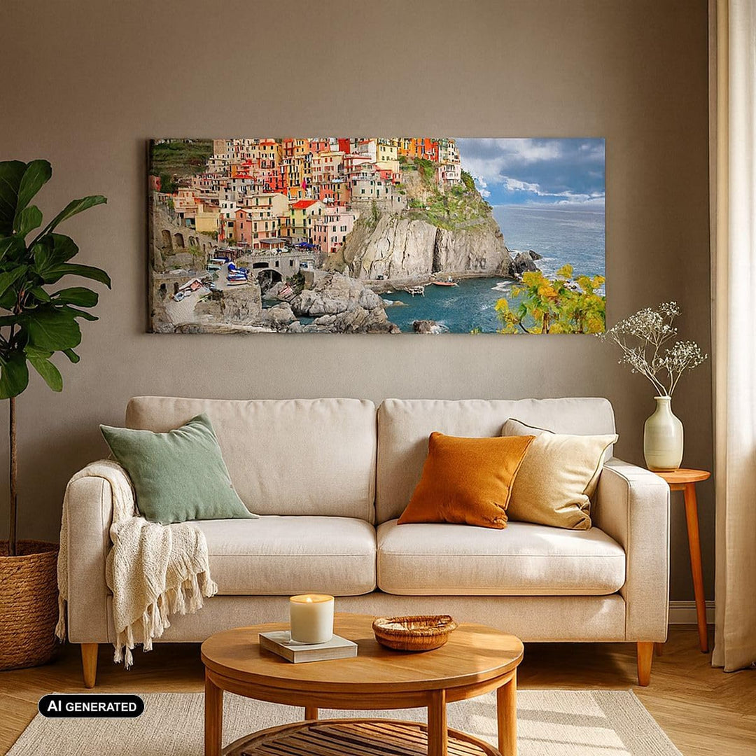 Wandbilder Dekoration Wohnzimmer Italien küste felsen landschaft Panorama Bilder auf Leinwand 120x50