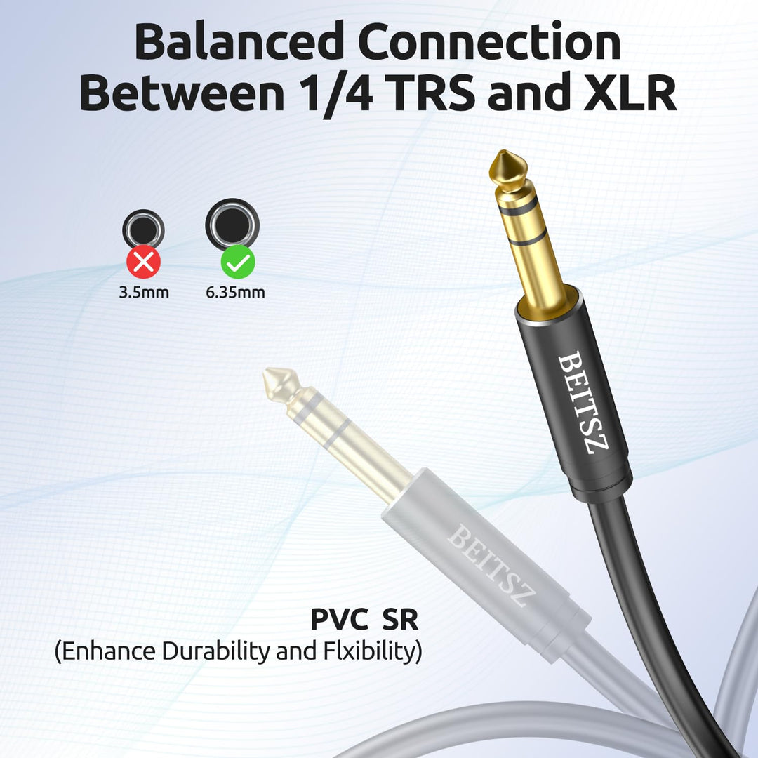 BEITSZ XLR Buchse auf 6,35 mm TRS Kabel,1/4 Zoll Klinke auf XLR Female Kabel für Mikrofone, Aktive L