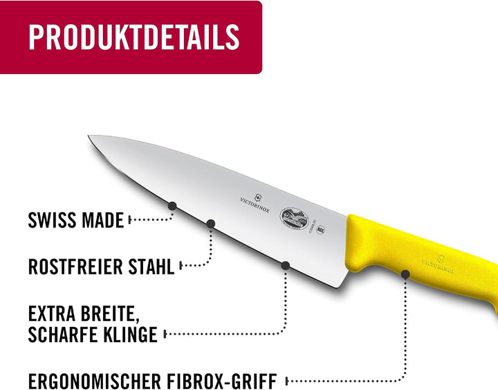 Victorinox Fibrox Kochmesser, Breites Universalmesser für Fleisch, Fisch, Gemüse und Kräuter, 20 cm,