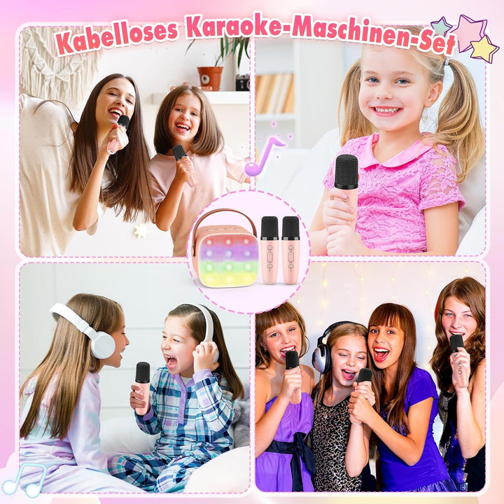 Dislocati Karaoke Maschine mit 2 Bluetooth Mikrofon, Mädchen Geschenke Spielzeug für 3-12 Jahre Mini
