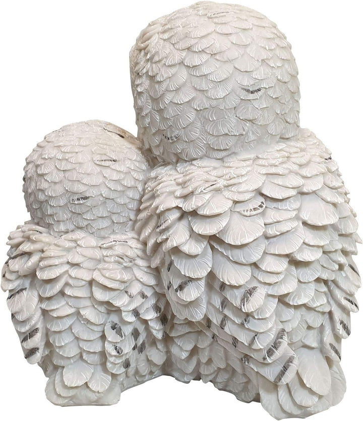 Fachhandel Plus 2 weisse Schnee-Eulen Dekofigur Vogel Eule mit Kind Tierfigur Greifvogel Garten