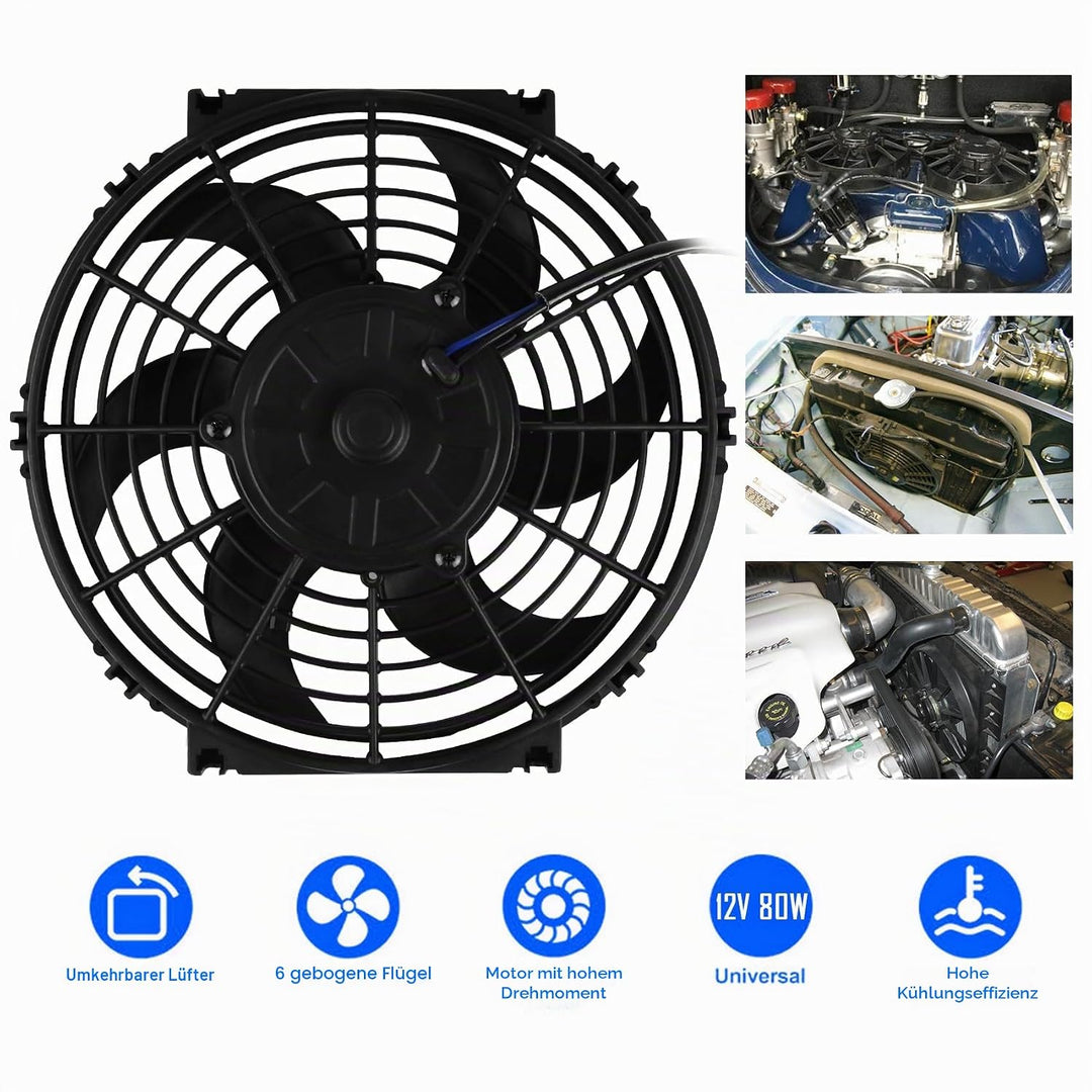 DOCAS 10 Zoll 12V 80W Universal Auto Kühlerlüfter Kühlgebläse, Auto Elektrischer Lüfter Motorlüfter