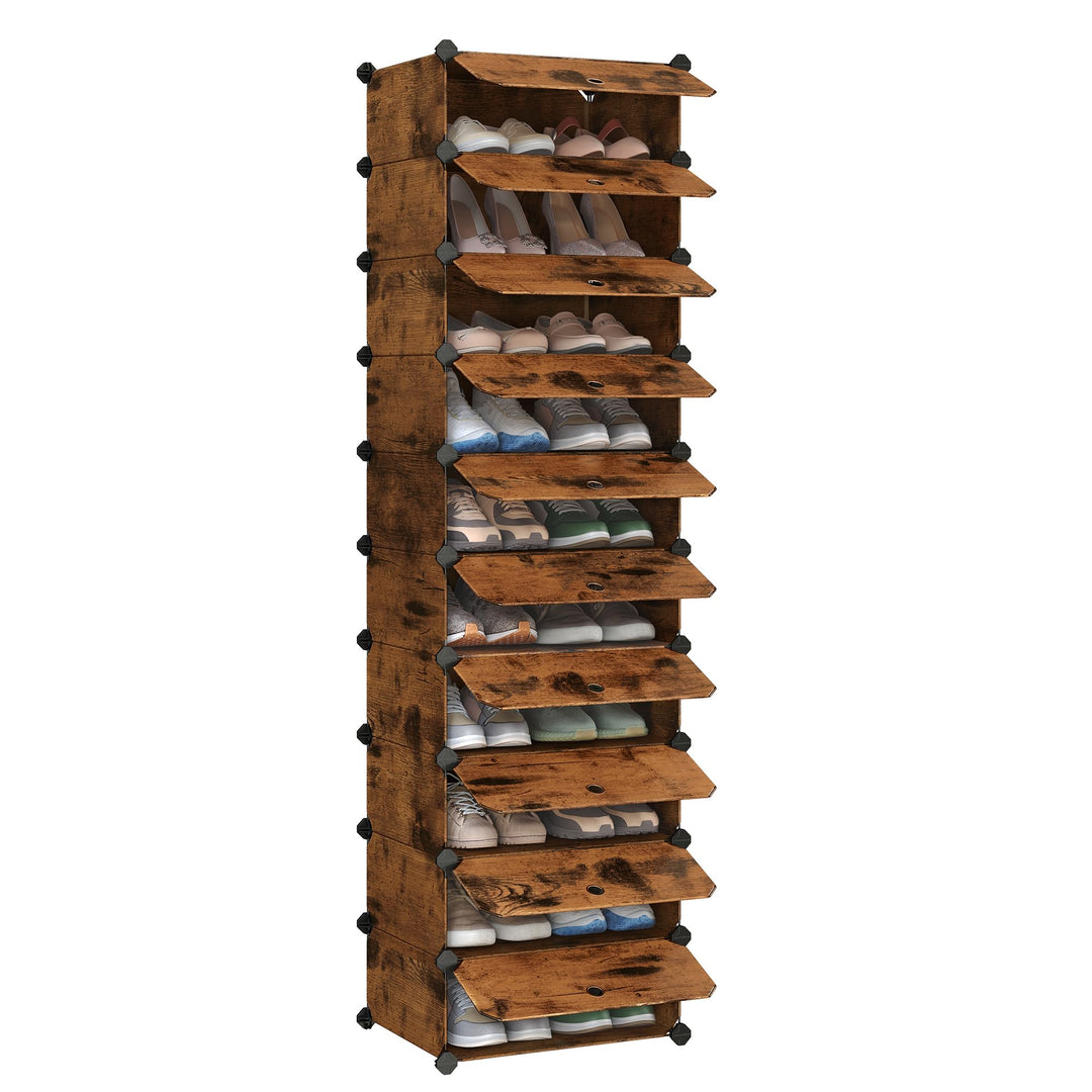 SONGMICS Schuhregal mit 10 Ebenen, Steckregal, Regalsystem, Schuh-Organizer, DIY-Regal, mit Tür, aus