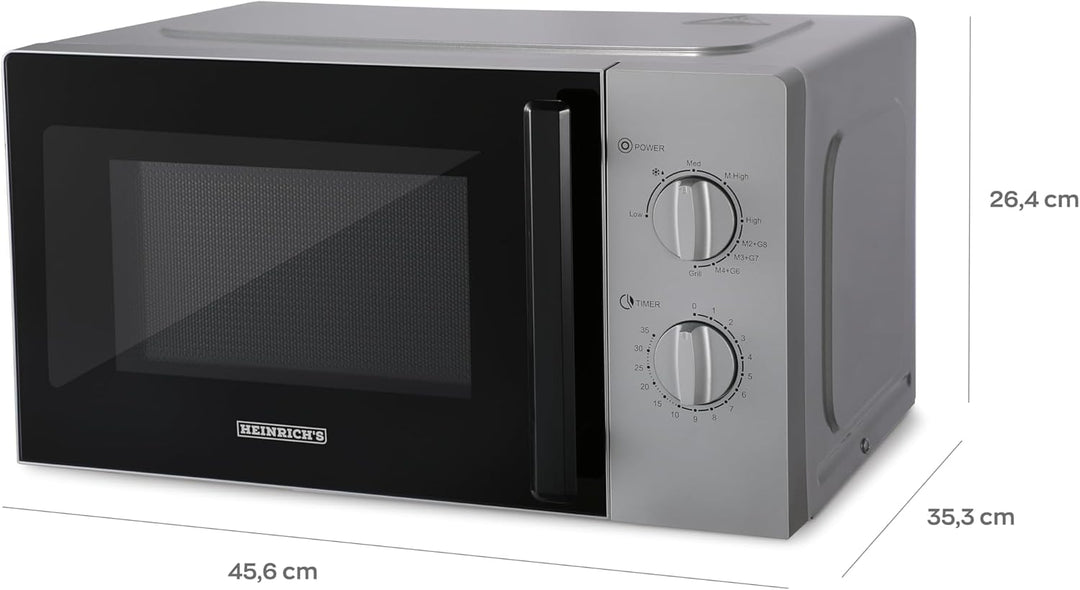 HEINRICHS Mikrowelle, kompakte Mikrowelle, 20L Volumen, 9 Leistungsstufen, inkl.35min.Timer, Defrost