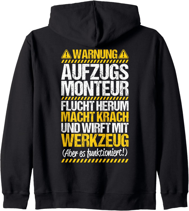 Aufzugsmechaniker Wirft Mit Werkzeug Aufzugsmonteur Kapuzenjacke