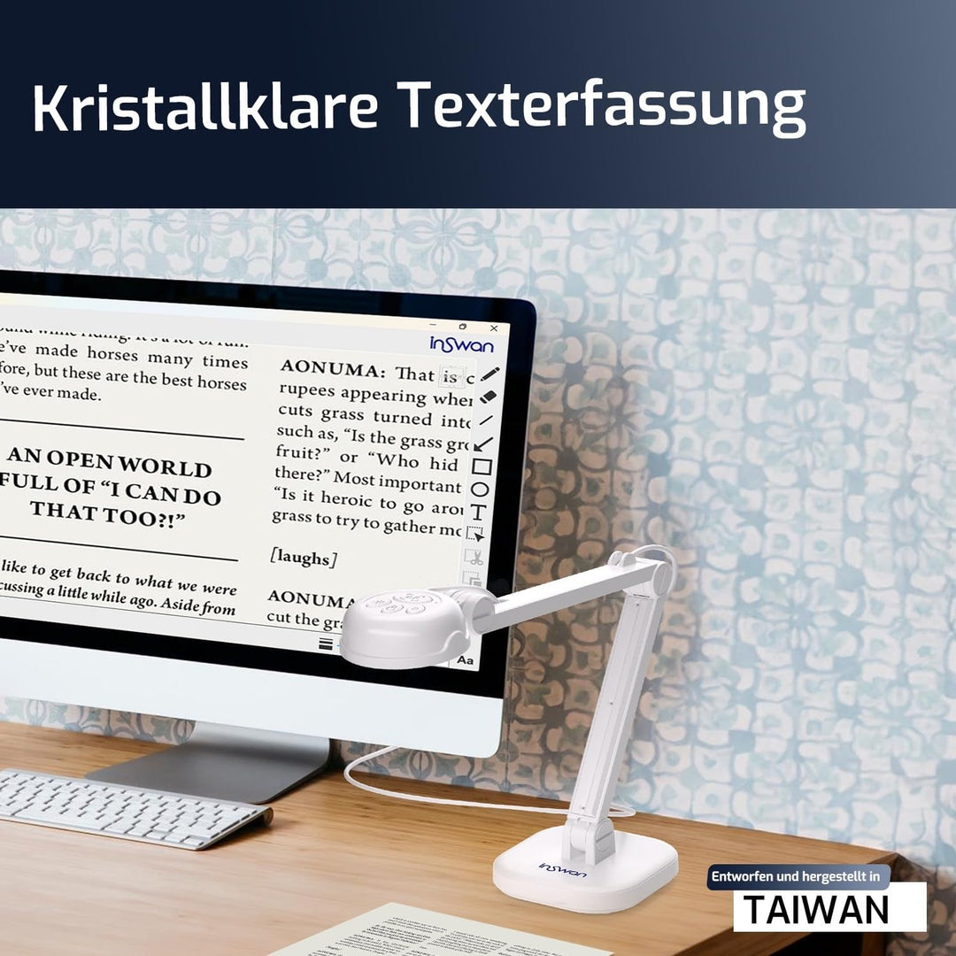 INSWAN INS-1 8MP Hochauflösende USB Dokumentenkamera und Visualizer - Autofokus, LED-Licht & Mikrofo