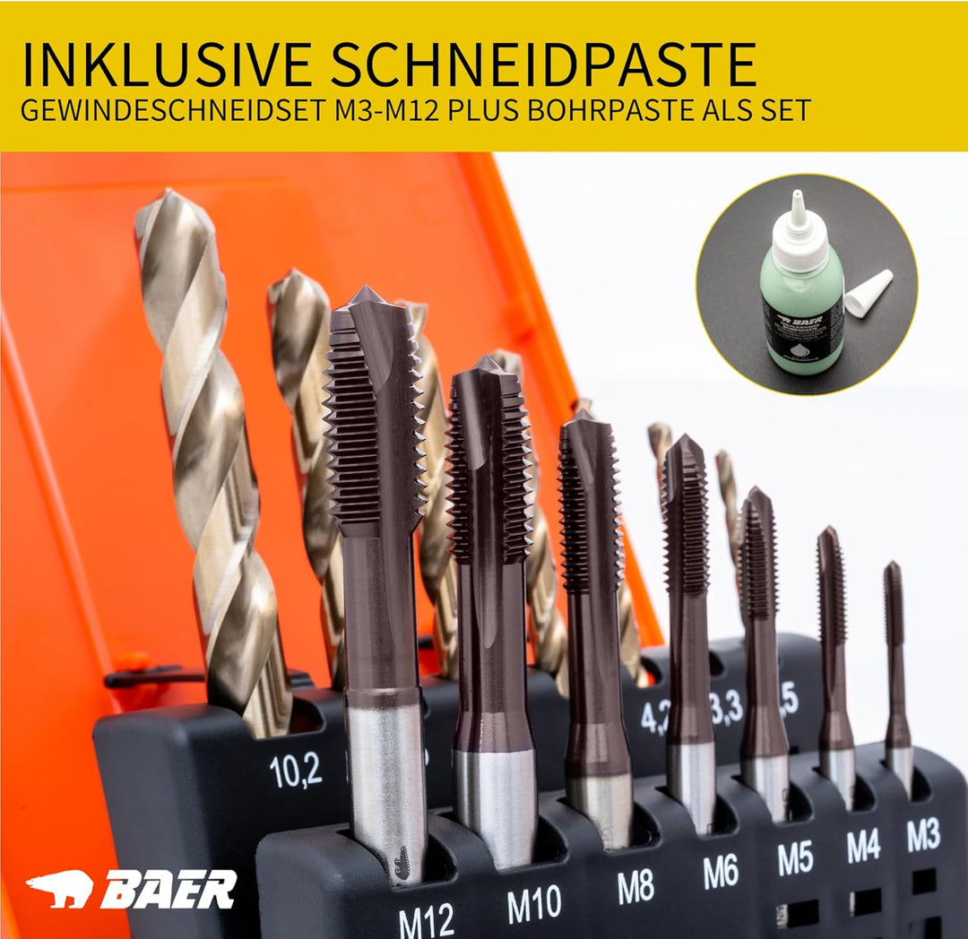BAER UNiTap Gewindeschneider Set M3 - M12 HSSE inklusive Bohrpaste: Gewindebohrer Durchgangsloch | K
