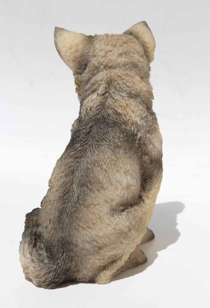 Dekofigur Wolfsjunges, sitzend, 11,4 cm, Grau und cremefarben