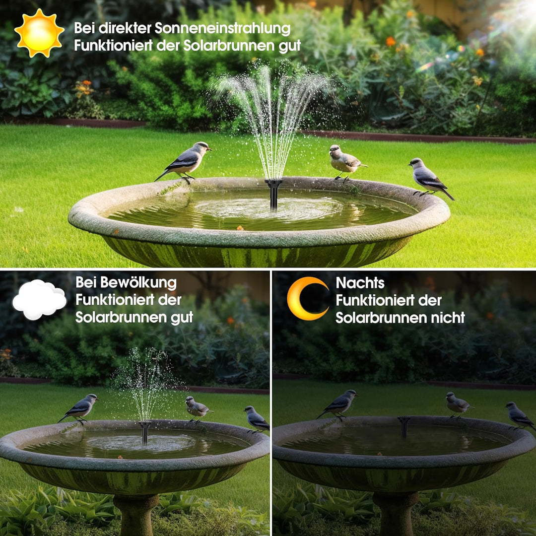 Biling 6W Solar Springbrunnen für aussen mit Akku, 10 Fontänenstilen und mit 3000 mAh Batterie Solar