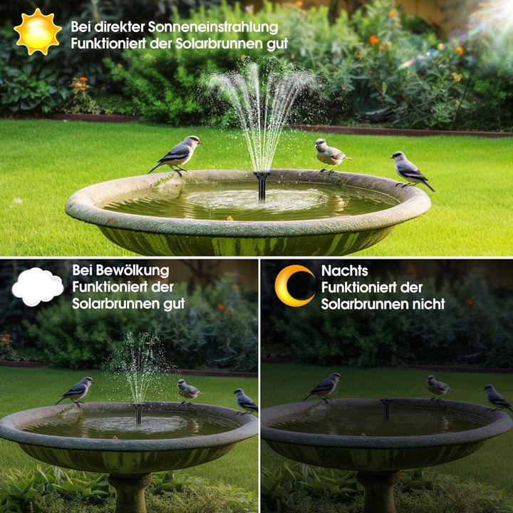 Biling 6W Solar Springbrunnen für aussen mit Akku, 10 Fontänenstilen und mit 3000 mAh Batterie Solar