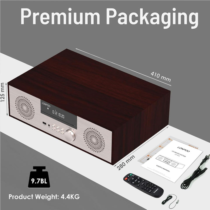 LONPOO Stereo System for Home with CD Player，40W Home Stereo System CD Player with Speakers Bluetoot