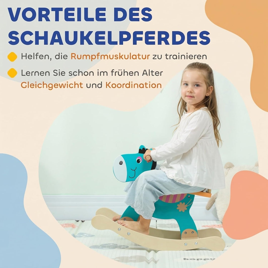 AIYAPLAY Schaukelpferd Holz, Kinder Schaukeltier mit Haltegriffen Schaukeltier Esel für Kinder von 2