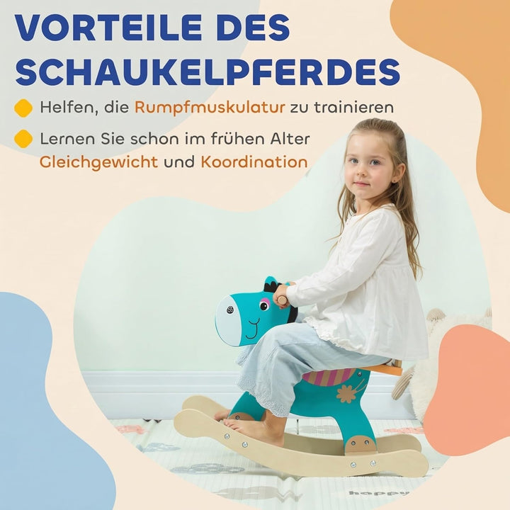 AIYAPLAY Schaukelpferd Holz, Kinder Schaukeltier mit Haltegriffen Schaukeltier Esel für Kinder von 2