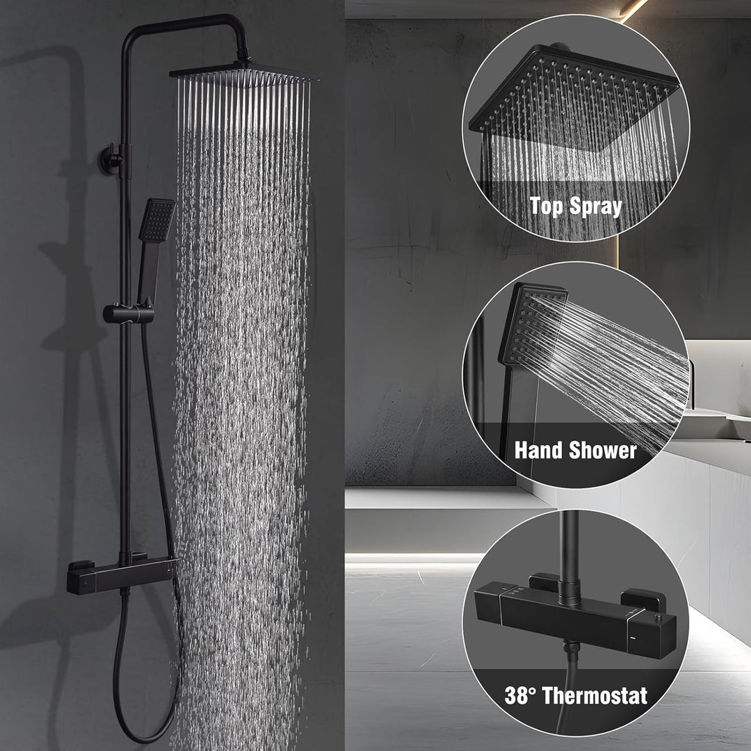 HOMELODY Duschsystem mit Thermostat Schwarz - Duscharmatur Edelstahl Regendusche mit armatur, Duscha