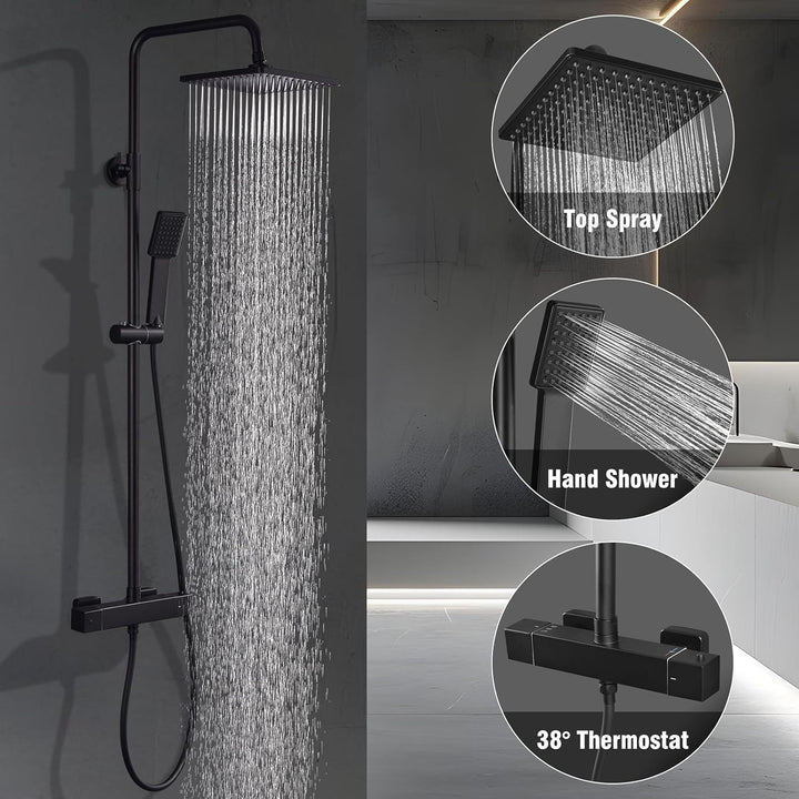 HOMELODY Duschsystem mit Thermostat Schwarz - Duscharmatur Edelstahl Regendusche mit armatur, Duscha
