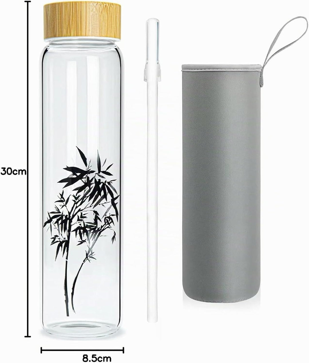 Ferexer Trinkflasche Glas 1l Wasserflasche Glas mit Bambus Deckel 600 ml / 1 Liter Bambus 1liter 100