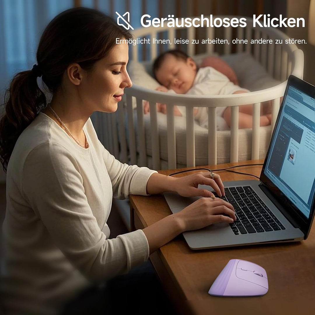 SANWA Ergonomische Maus (2.4G Kabellos + 2 Bluetooth), Leise Klicks Vertikale Maus mit Handballenauf