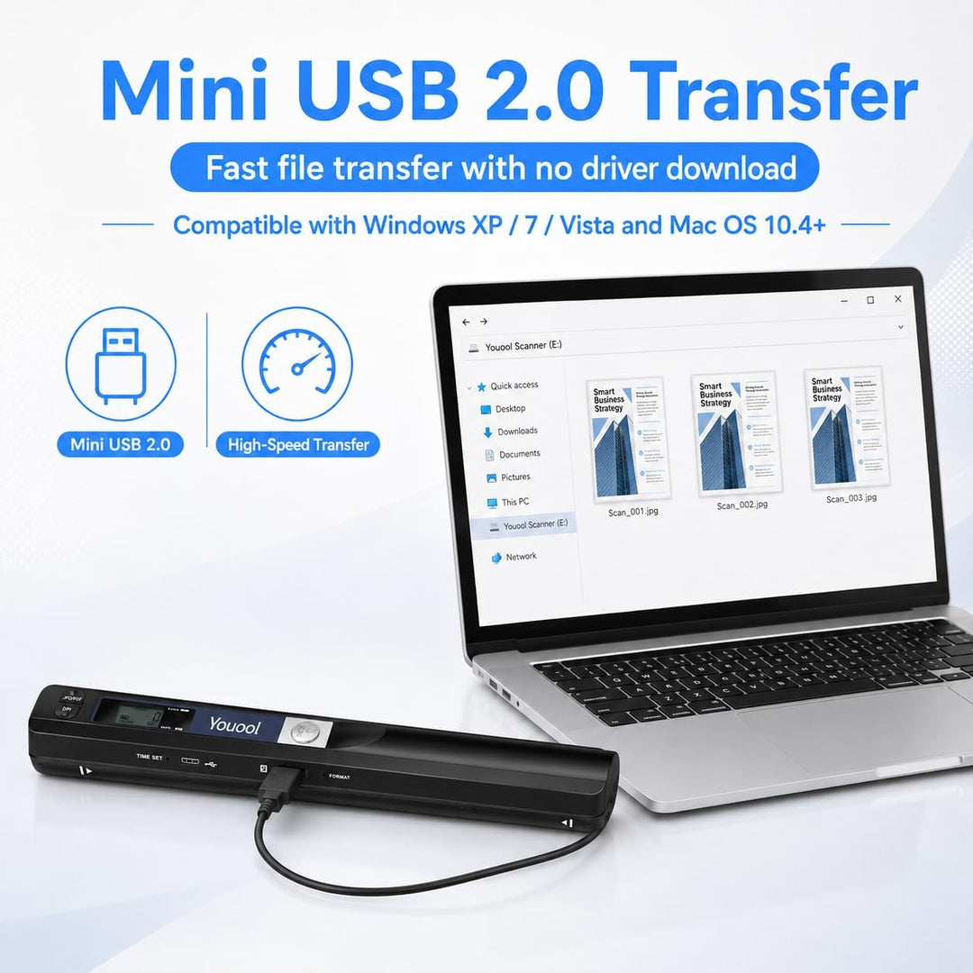 Handscanner mit 16G Micro SD, 900 DPI Tragbarer Hand-Dokumentenscanner Farbscanner, A4 Scanner Scann
