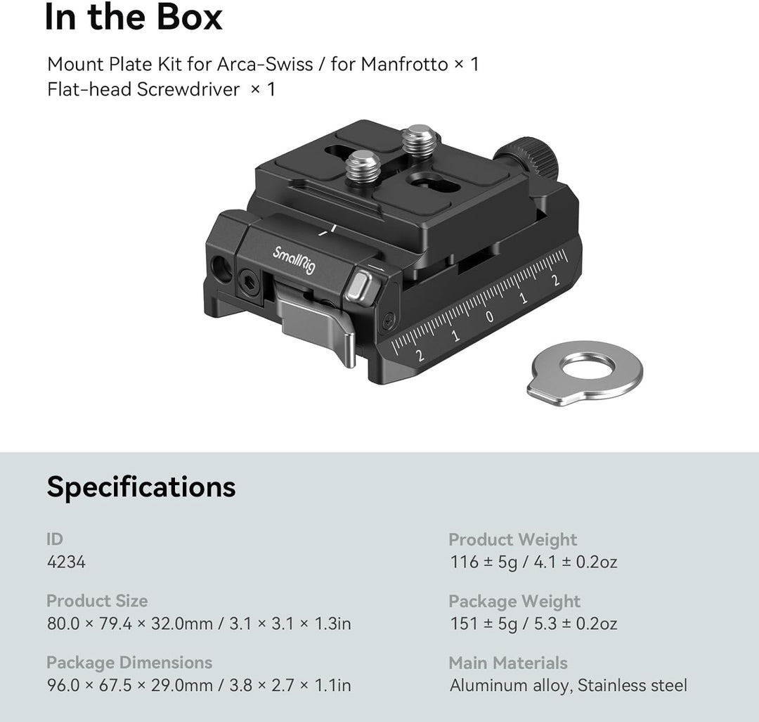 SmallRig Schnellwechselplatte und Klemme für Arca-Swiss Standard, mit Bottom Platte für Manfrotto 50
