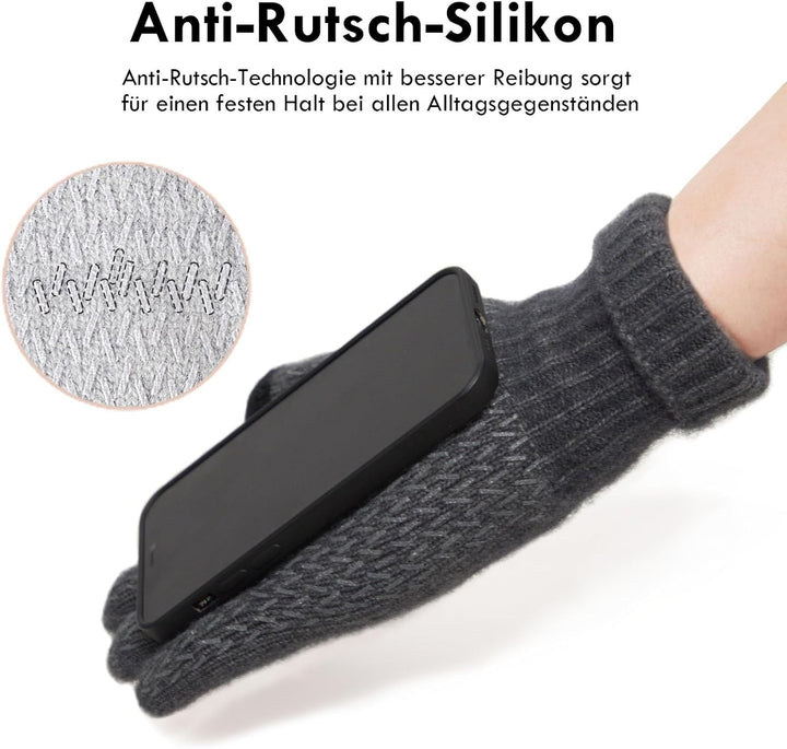 Handschuhe Damen Winter Warm Thermohandschuhe Fleecefutter Merino Wolle Touchscreen Doppelschicht El