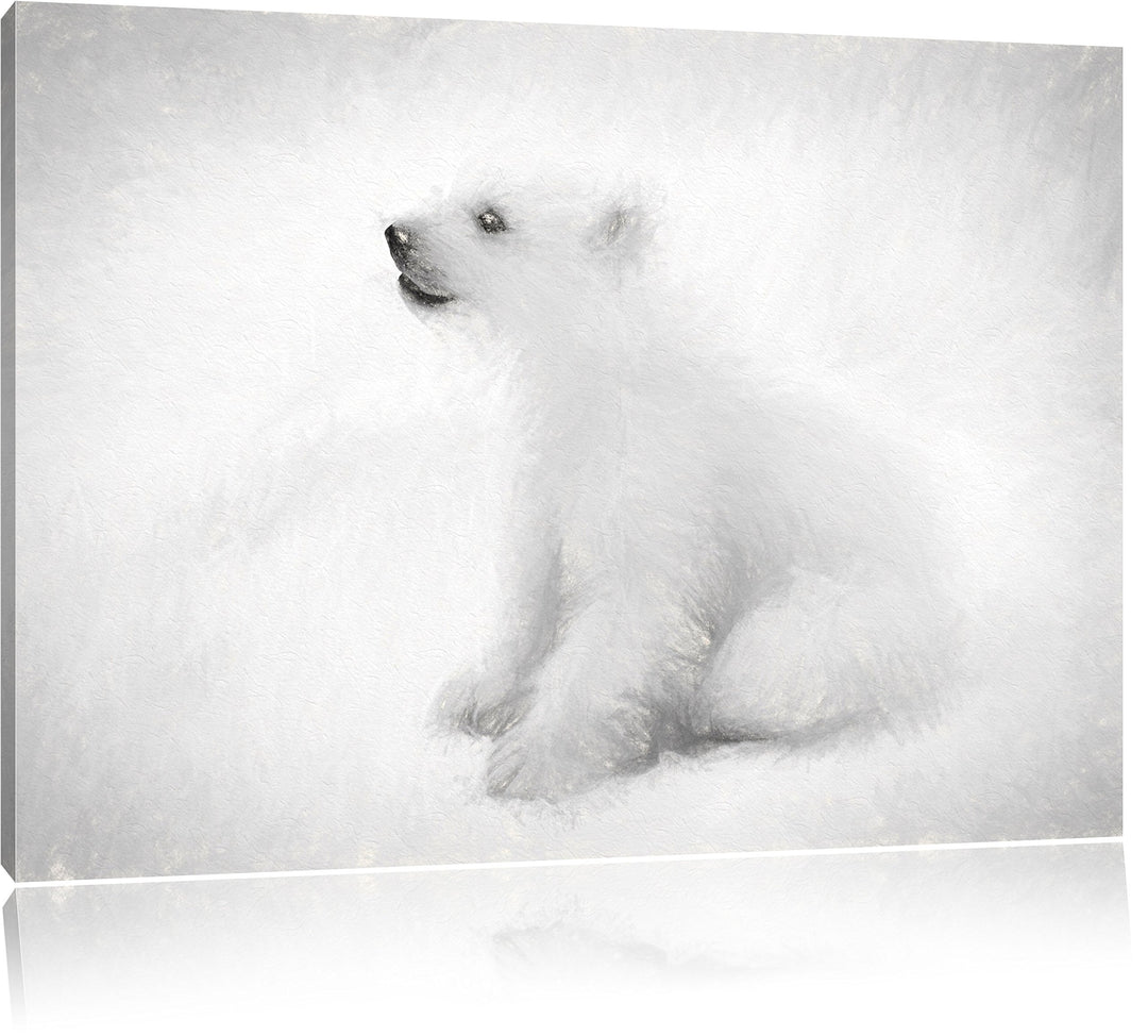 Pixxprint niedliches Eisbär Baby Kunst / 100x70cm Leinwandbild bespannt auf Holzrahmen/Wandbild Kuns