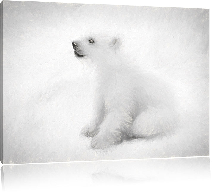 Pixxprint niedliches Eisbär Baby Kunst / 100x70cm Leinwandbild bespannt auf Holzrahmen/Wandbild Kuns