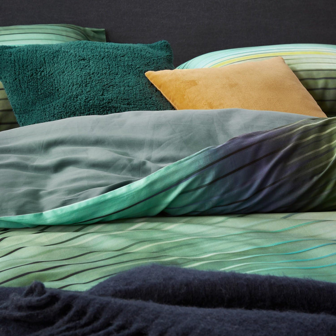 ESSENZA Bettwäsche Set Fais Green Wendeoptik Satin Streifen Design, Grösse:200x200 cm + 2 x 80x80 cm