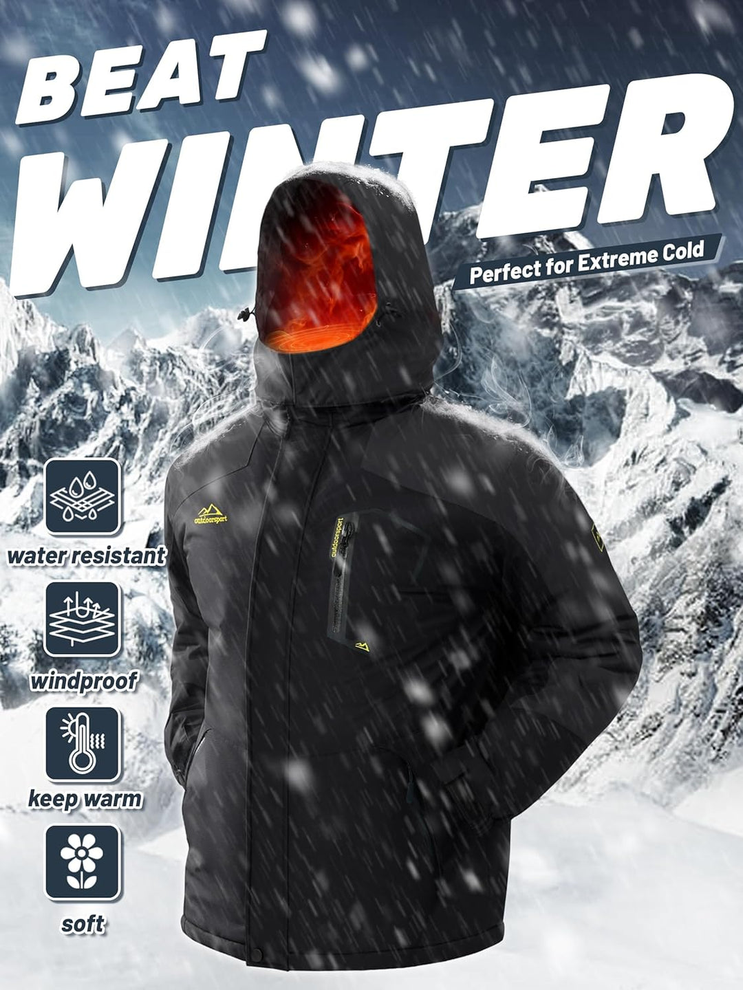 TACVASEN Herren Winter Wasserdichte Winddichte Winterjacke Warme Fleece-Futter Ski Regenmantel mit K