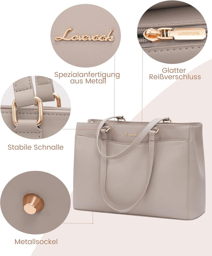LOVEVOOK Laptoptasche Handtasche Damen 15,6 Zoll, Leicht Aktentasche Arbeitstasche Gross, Elegant La