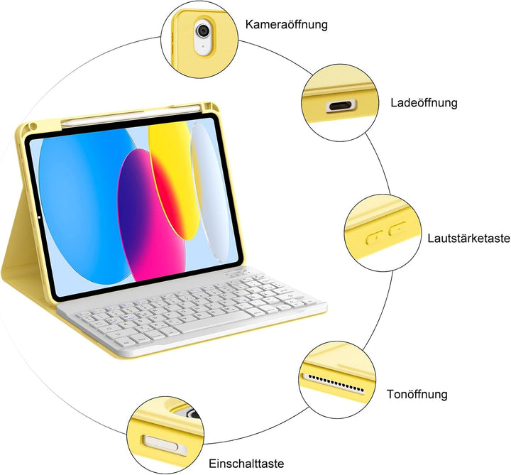 IVEOPPE Hülle mit Tastatur für iPad A16 11 Generation 2025/10 Generation 2022, Bluetooth Magnetische