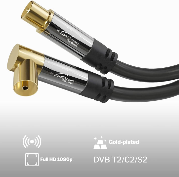 KabelDirekt – 4K Antennenkabel, Koaxialkabel, TV Kabel 90° gewinkelt/gerade – 10m – In Deutschland e