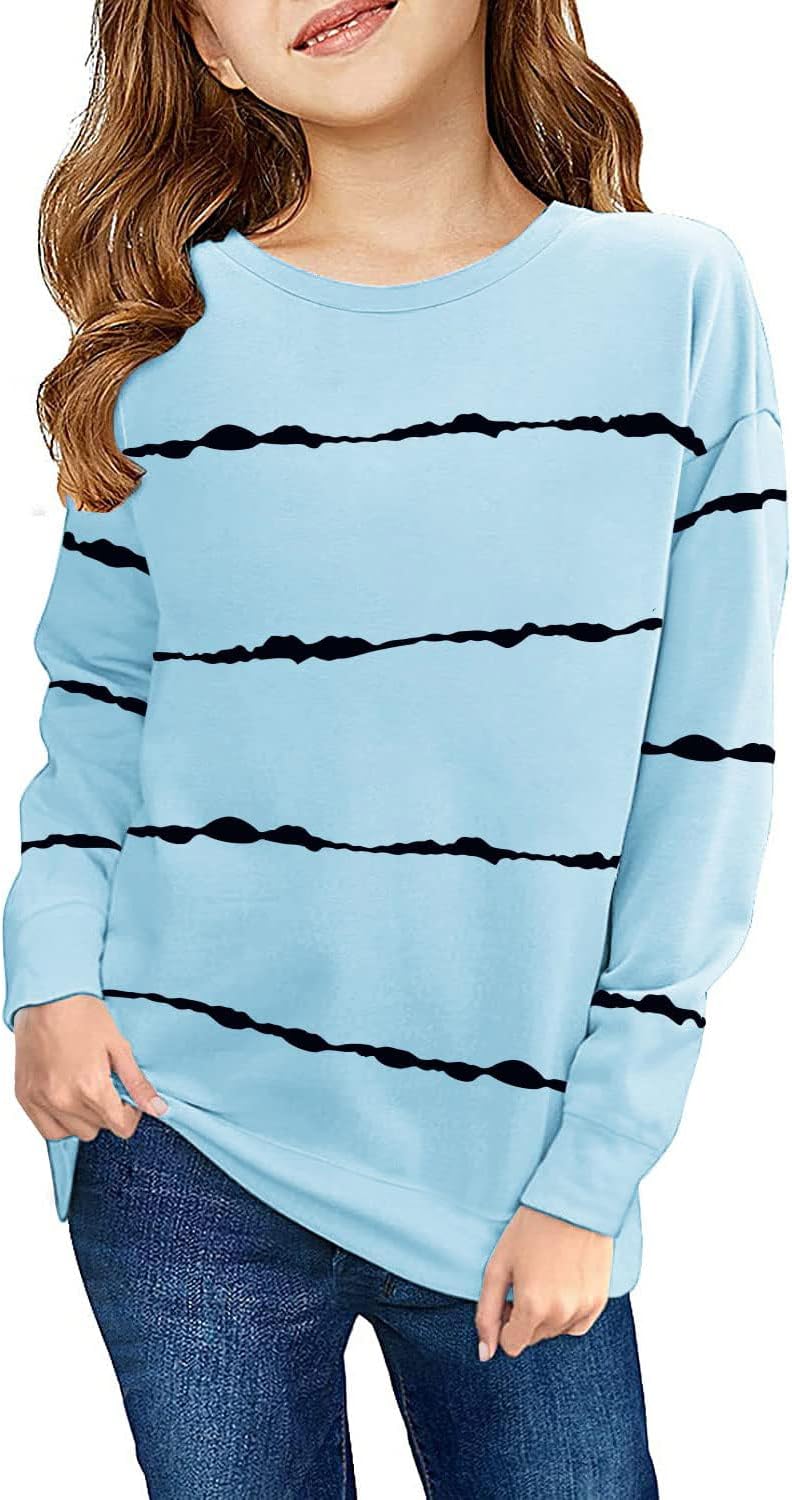 Haloumoning Sweatshirt Mädchen Streifen Rundhalsausschnitt Kinder Pullover Casual Langarm Tops 10-12